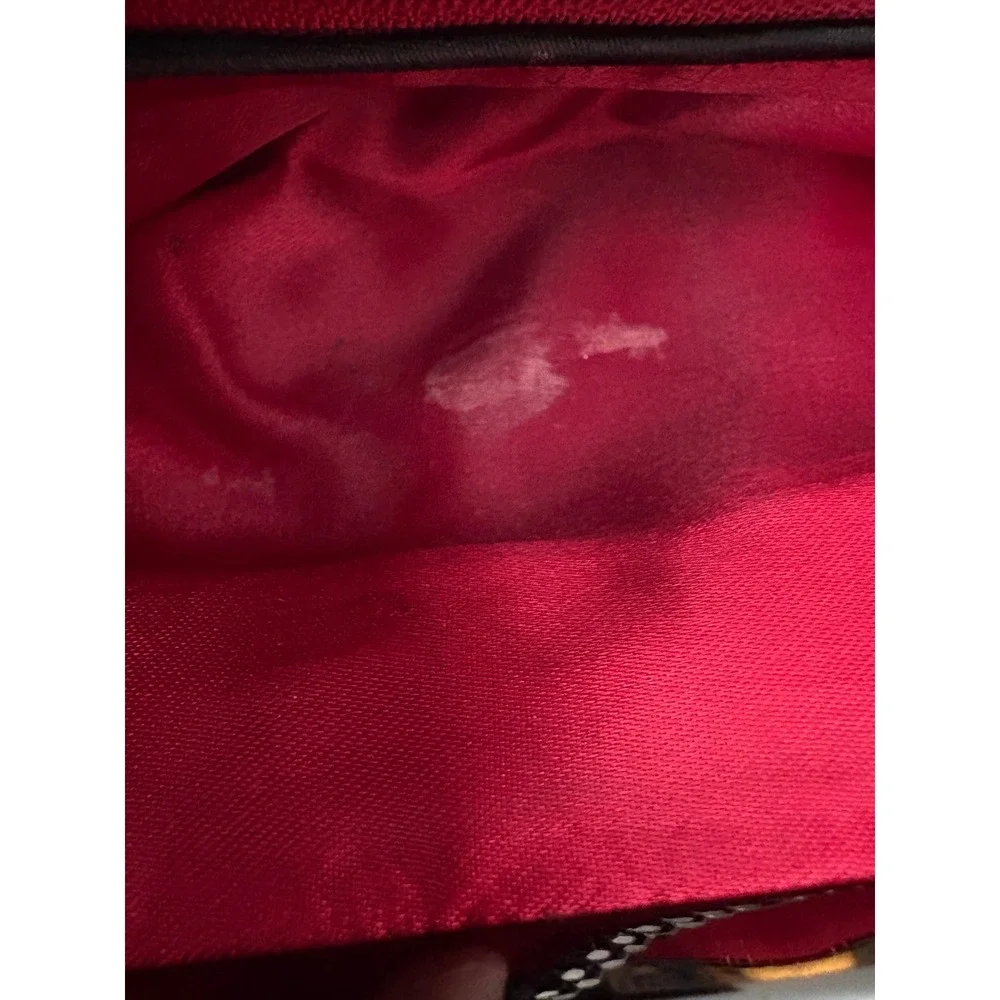 Ann Taylor LOFT Black Satin Pleated Clutch Evening Bag Red Interior Chain Strap
